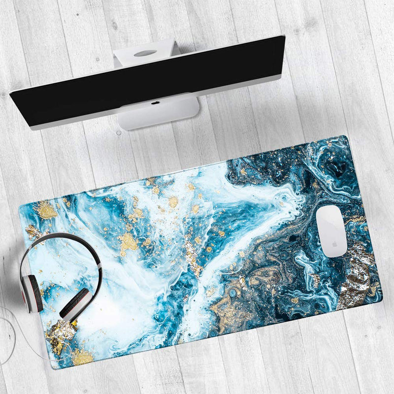 HAOCOO Extended Mouse Pad Large Gaming Mouse Pad 35.4" ×15.7" Desk Pad Keyboard Pad XXL Desk Mat Big Laptop Protector Computer Accessories Mouse Mat for Work Gaming Office Laptop,Blue Mixed Marble 35.4" × 15.7" Blue Mixed Marble
