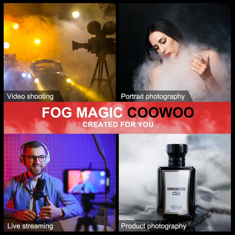 COOWOO Portable Mini Fog Machine, 3 Adjustable Modes, Handheld Fog Machine with Remote Control Fogger for TikTok Live Streaming, Youtube Short Videos, Photography and Parties, Model Smoke L
