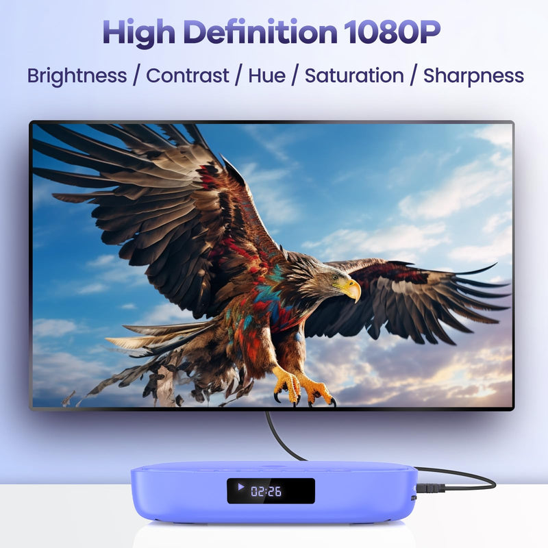 [AUSTRALIA] - DVD Players for TV Desobry Mini DVD Player HDMI RCA Output 1080P HD All Region Free DVD CD Player with Remote Control, Compact Disc Player for Smart TV Support USB/TF Card, PAL/NTSC 