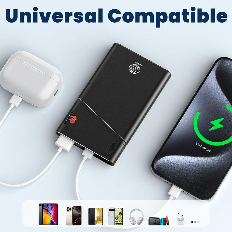 [AUSTRALIA] - Portable Charger, 22.5W PD Fast Charging 10000mAh Power Bank with Detachable USB C Cable for Travel, Slim Hands-Free External Battery Pack for iPhone 16/15/14 iPad Samsung S24 etc, Black 1 Pack 