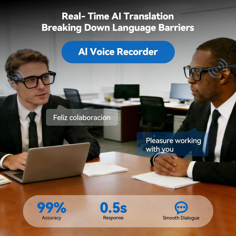 AI Smart Glasses with 8MP Camera, 4K Video Recording and Photo, Bluetooth 5.4 Audio Calls & Music, AI Voice Assistan, AI Recording, Real Time Translation - for Life, Work and Vlog Black Standard