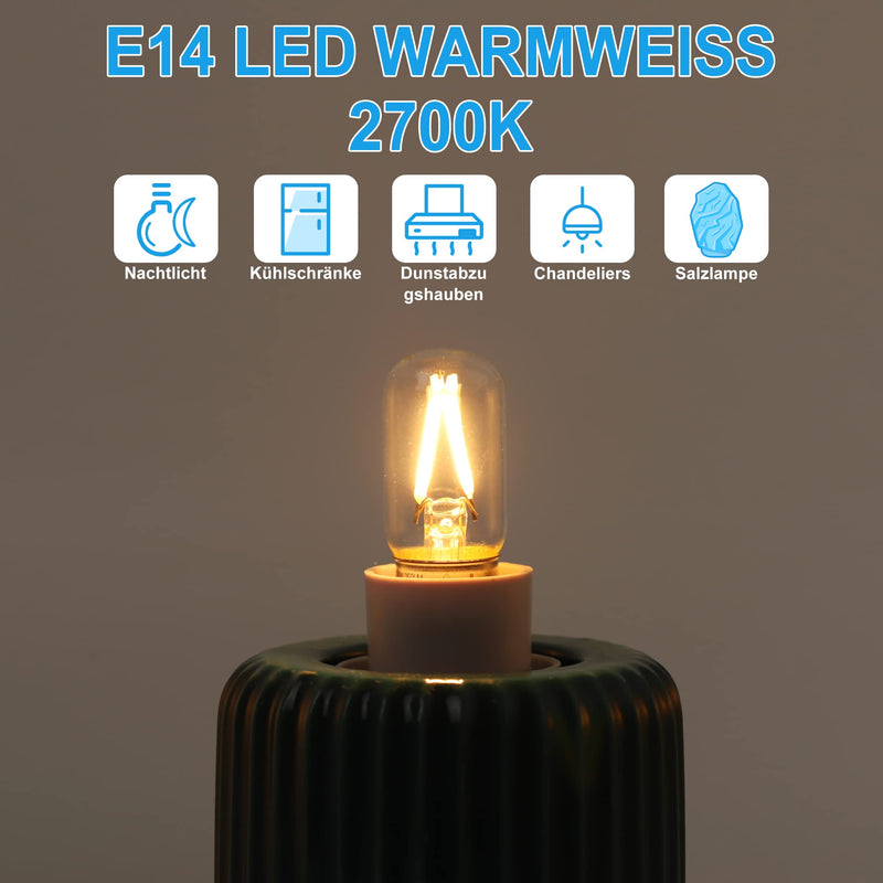DSLebeen E14 LED Warm White Light Bulb Fridge Lamp 2 W 250 LM Replacement Bulb 25 W 2700 K Mini LED Bulbs for Night Light, Salt Lamp, Chandelier Not Dimmable 230 V AC Pack of 2 2-Warm White