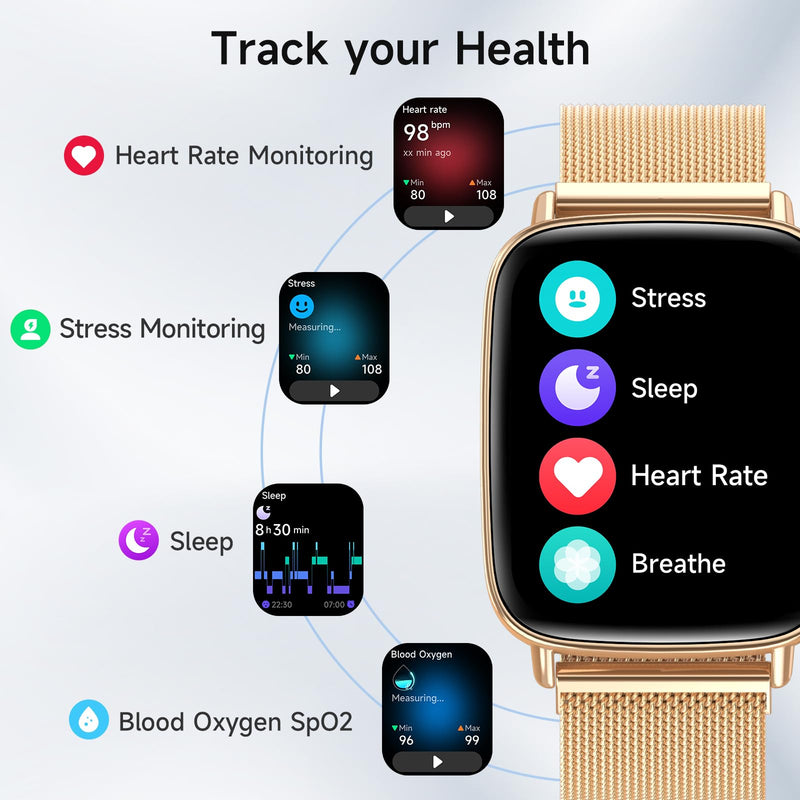 Smart Watch for Men Women, 1.85" HD Smartwatch Compatible iPhone/Samsung/Android (Answer/Make Calls), 100+ Sport Modes Fitness Tracker with Heart Rate/Sleep/SpO2 Monitor, IP68 Waterproof, Metal Band
