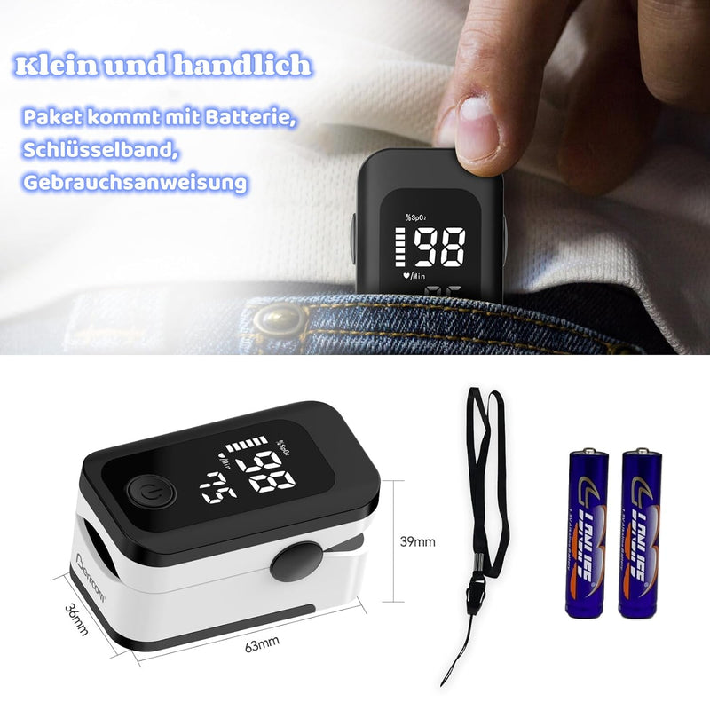 Berrcom Pulse Oximeter Blood Oxygen Saturation Monitor Finger High Accuracy Sats Monitor for Children Adults with Batteries and Lanyard