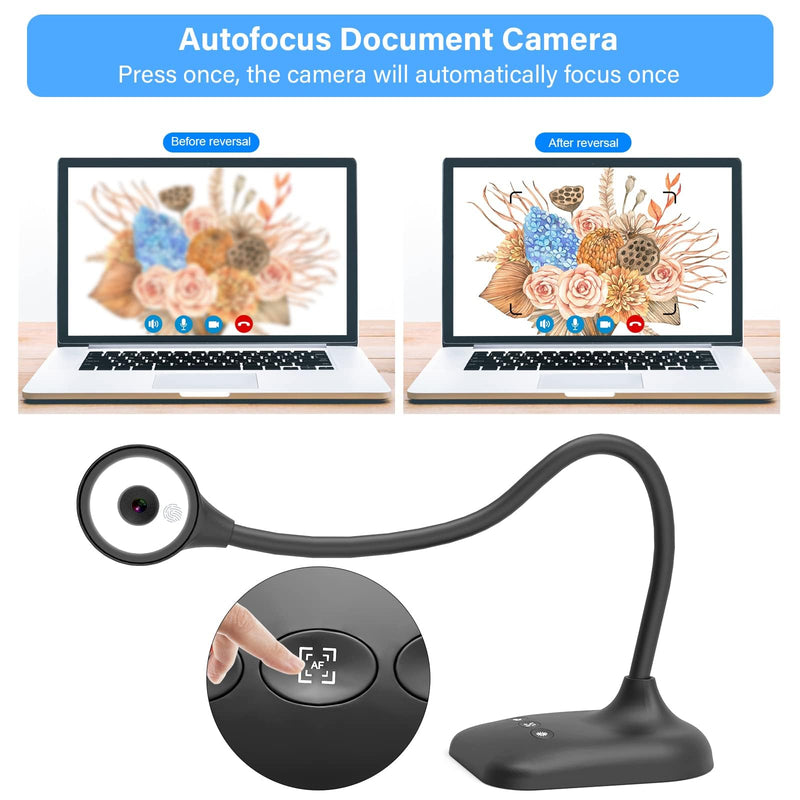 Document Camera for Teachers, Webcam and Overhead Camera for Classroom with Mic, LED Lights, Image Invert, Fold for Mac OS, Windows, Zoom, OBS Work with Distance Learning/Teaching, Live Demo