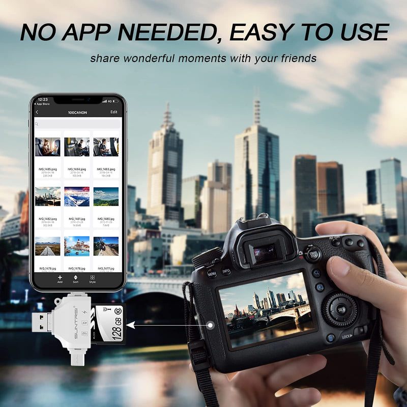 SD/Micro SD Card Reader for iPhone/ipad/Android/Mac/Computer/Camera,Portable Memory Card Reader 4 in 1 Micro SD Card Adapter&Trail Camera Viewer Compatible with TF and SD Card white