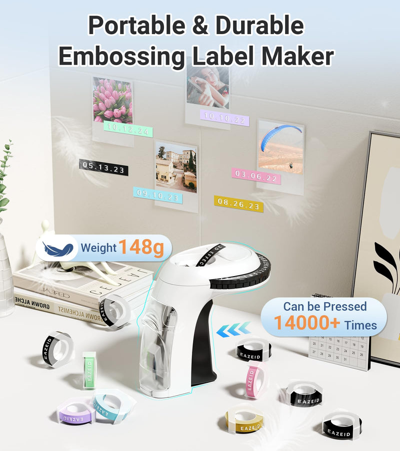 [AUSTRALIA] - Embossing Black Label Maker Machine with-Tape, Retro Embossed Label Maker Manual, Vintage 3D Emboss Labeler with 10 Rolls Macaroon Embossing Label Tapes for Home Kitchen Office School Kids 