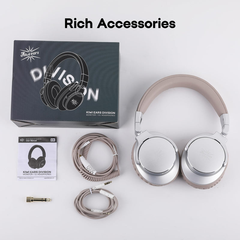 [AUSTRALIA] - Kiwi Ears Division Monitor/DJ Headphones, Wired Over Ear Headphones, Gaming Headset, Mixing DJ Stereo Headsets with 40mm Drivers, 3.5mm/6.35mm Audio Jack for AMP Computer Recording Podcast Silver 