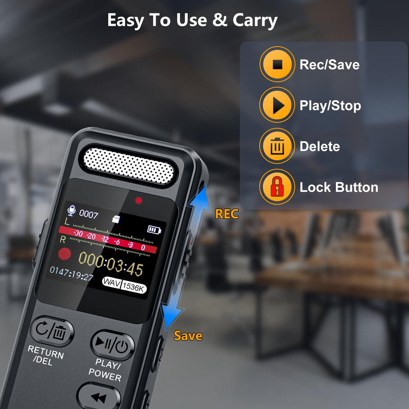 [AUSTRALIA] - 160GB Digital Voice Recorder with Playback, 1100mAh Audio Recording Device for Lecture Interviews, 1536Kbps Voice Activated Recorder with Noise Reduction, Password, External Microphone 160GB 