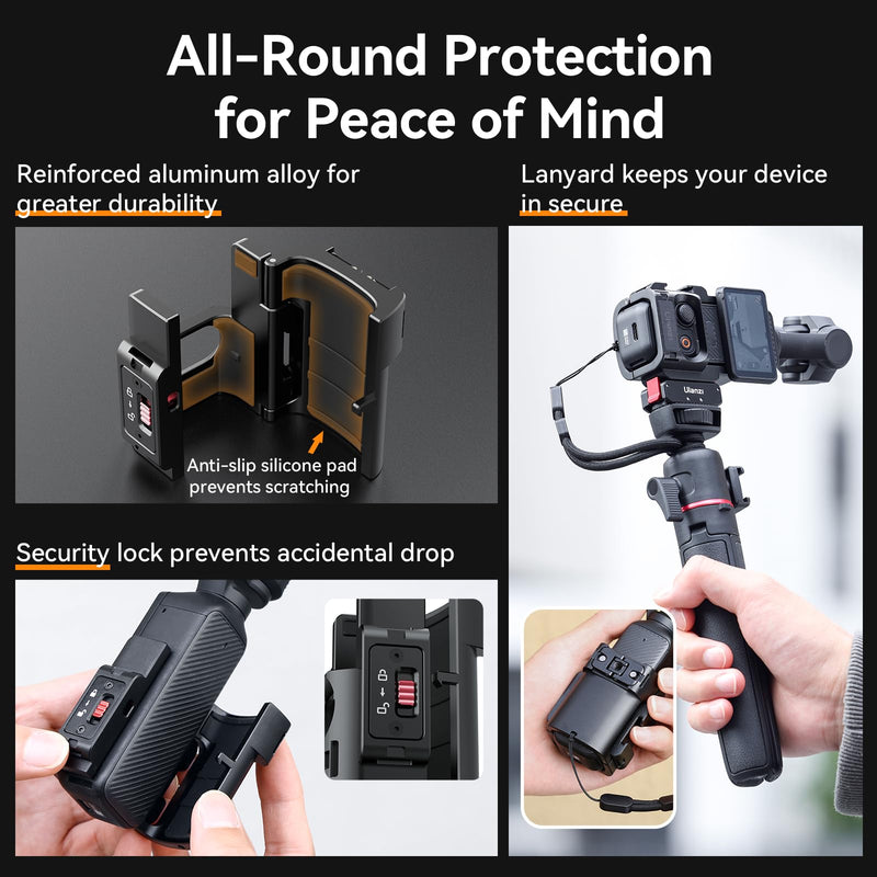 ULANZI PK-06 Expansion Adapter Accessories for DJI Osmo Pocket 3 Aluminum Protective Cage Metal Bracket Adapter Mount with 1/4 Screw Holes/Gopro Adapter/Cold Shoe/Osmo Action Quick-Release
