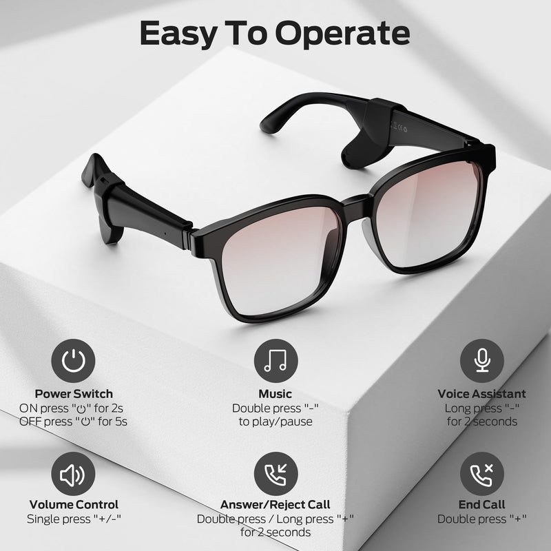 Oraolo Smart Glasses, Polarized Sunglasses with Bluetooth Speaker, Brown | Wireless Music & Calls, UV Protection, and Voice Control, Long-Lasting Battery Ideal for Athletic and Outdoor Use.