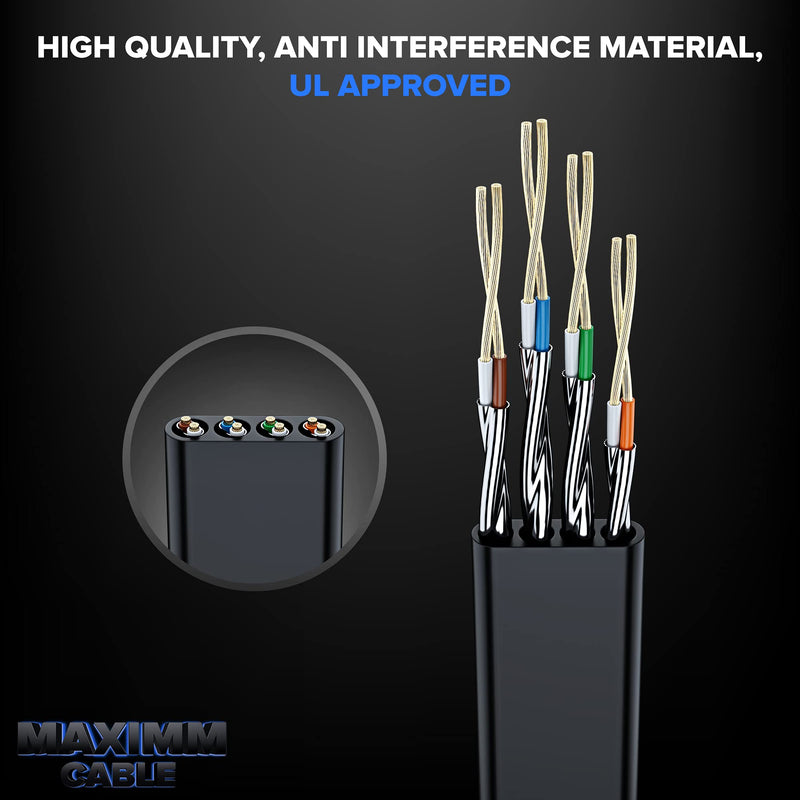 Maximm Cat7 Flat Ethernet Cable 50 Ft, 600 MHz, Shielded RJ45, Multicolor, 5 Pack 50 Feet