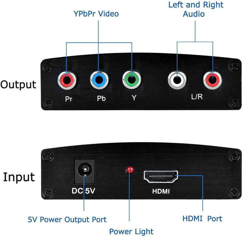 HDMI to Component Converter, avedio links HDMI to 1080P YPbPr 5RCA RGB + R/L Video Audio Adapter, Support Apple TV, PS5, Roku, Xbox, Fire Stick, DVD Players to HDTV and Projector (Black)