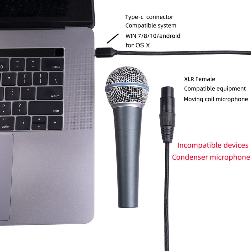 XLR USB Cable, USB C to XLR Female Mic Link Converter Studio Audio Connector Cords Adapter for Computer Music Recording USB Microphone Cable (2M)