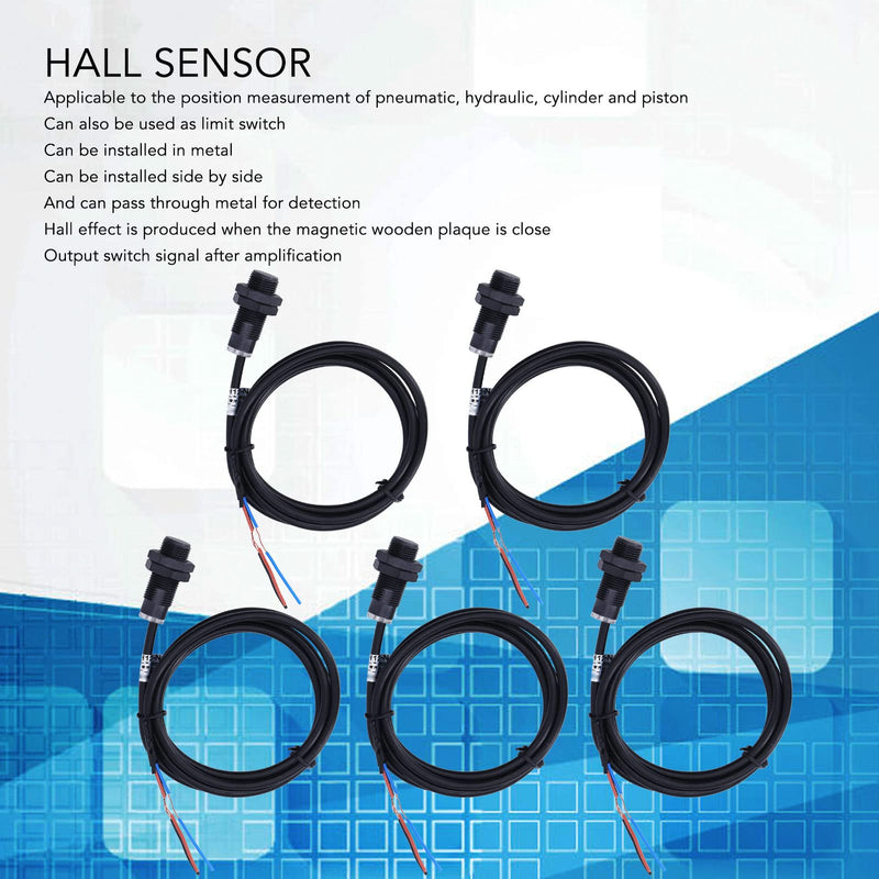 5pcs Hall Effect Sensor NPN Normally Open 10mm Sensor Hall Effect Proximity Sensor Switch DC 5-30V for Position Measurement of Pneumatics, Hydraulics, Cylinder and