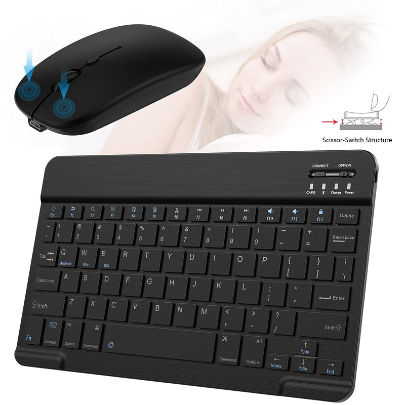 Small Bluetooth Keyboard and Mouse Combo Protable Rechargeable External Cordless Wireless Keyboard for Android Tablet Cell Phone Surface Samsung Smartphone iPhone iPad Mini Pro Air MacBook (Black) Black