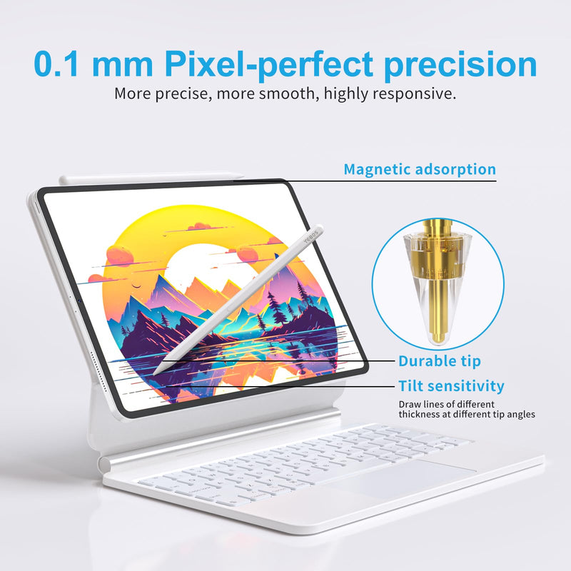 Stylus Pen for iPad, 10 Mins Charge iPad Pencil, 20 Hours Battery Life Apple iPad Pen, Apple Pencil 1st/2nd Generation, iPencil 9th&10th, Palm Rejection, Tilt Sensitivity, for 2018-2023 iPad 20 Hours Lasting Time