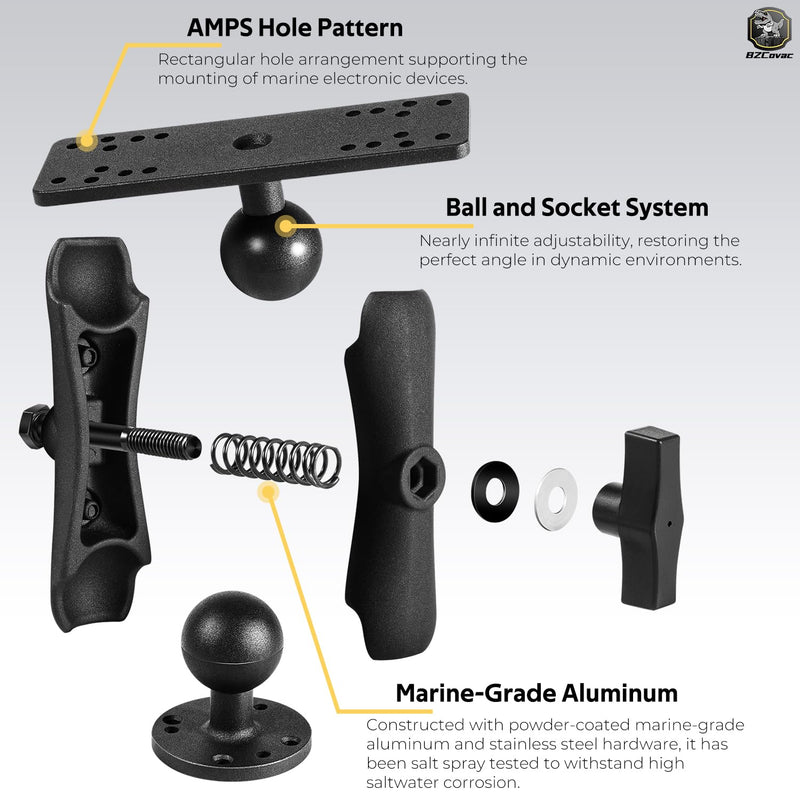 Aluminum Fish Finder Gimbal Mount with 1.5" / C Size Ball for Garmin, Lowrance, Humminbird & More - 360° Rotation & ±90° Tilt Adjustable Marine Electronics Depth Finder Mount