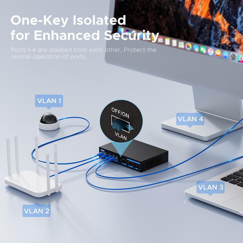 Network Ethernet Switch,2.5 Gigabit Portable, Plug&Play,Fanless Housing,Black, for Home/Office,4*2.5G with 2*10G SFP 6
