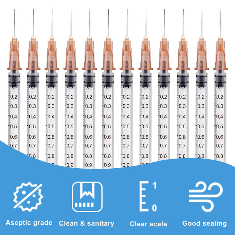 100 Pieces Syringes, Vegena 1 ml Syringe Set, Plastic Tube Syringes with Needle, Disposable Syringes, Small Dosing Syringe, Liquid Syringe, Independent Seal Packaging, Disposable Syringes