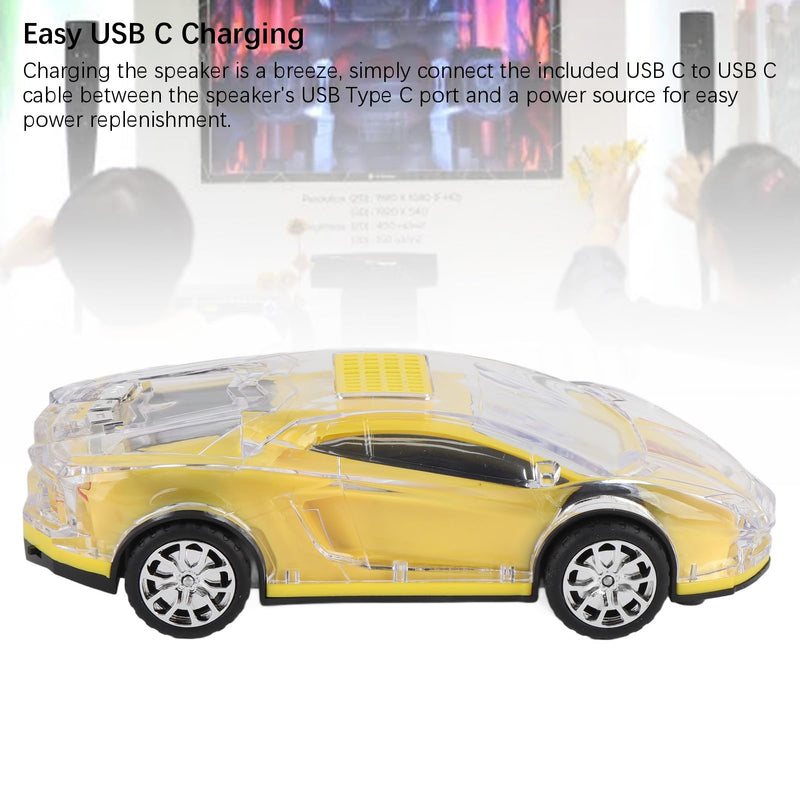 Retro Car Bluetooth Speaker with LED Lights, 52MMx2 Stereo Sound, USB C Charging, Replica Design, and Real Moving Wheels, Ideal Gift for Car Lovers, Yellow