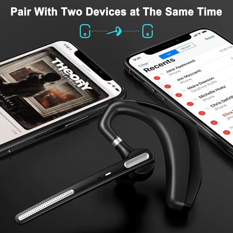 Bluetooth Headset ,Wireless bluetooth earpiece with ENC Noise Cancelling Mic, 110H Playback, Bluetooth 5.1 Dual Connectivity, Wireless Headphones Compatible iPhone/Android/PC (Office/Driving) Black