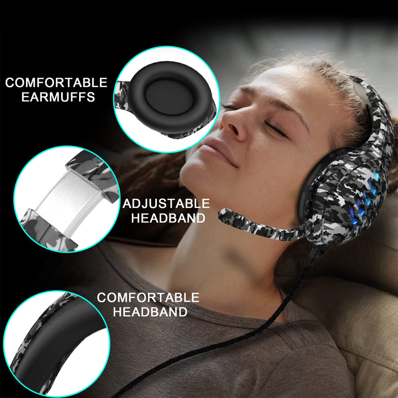 [AUSTRALIA] - Gaming Headset with Microphone - for PC, PS4, PS5, Switch, Xbox One, Xbox Series X|S - 3.5mm Jack Gamer Headphone with Noise Canceling Mic (Camo Black) Camo&Black 