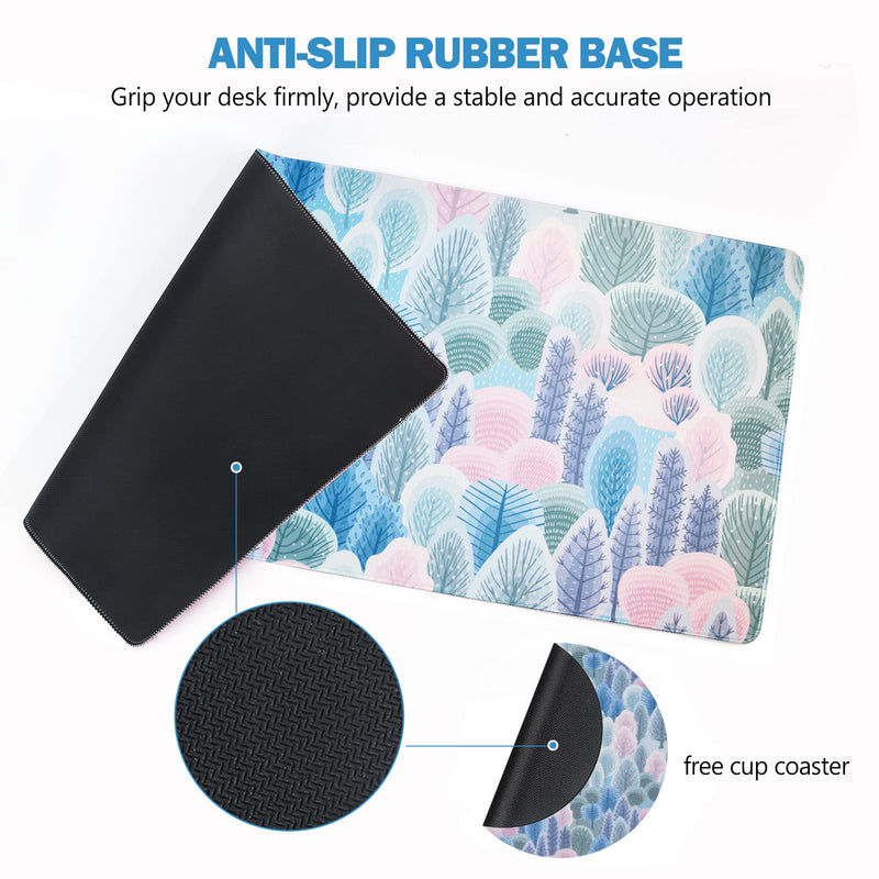 AIMSA Extended Gaming Mouse Pad, XL Large Keyboard Mouse Mat Desk Pad with Stitched Edges, Durable Non-Slip Base Mousepad for Home Office, 35x15.7inch, Abstract Trees and Cactus