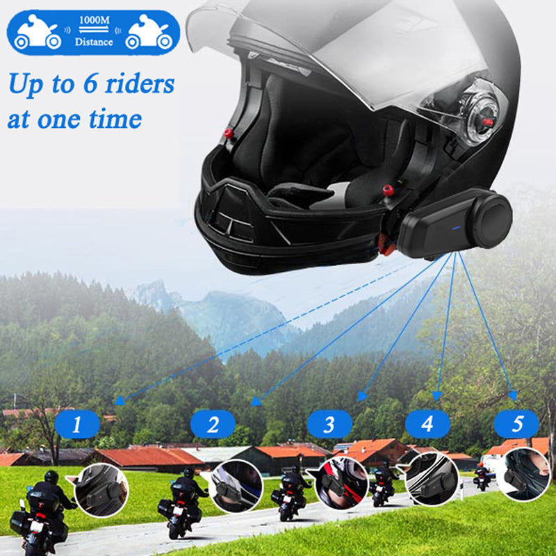 QSPORTPEAK M2 Motorbike Bluetooth Helmet Headset Intercom, Full Duplex Wireless Motorbike Interphone for 6 Riders/Range 1000m/FM Radio/GPS/MP4, Connect with Any Bluetooth Headset (1 Pack) 1 Pack