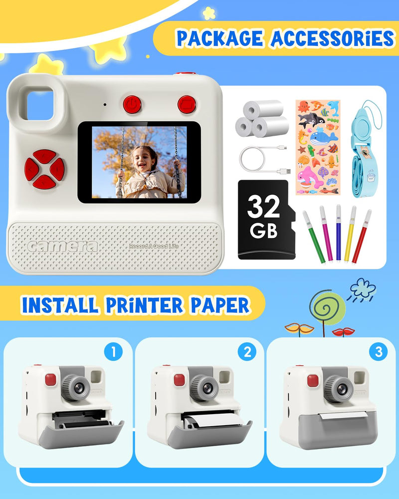 Instant Print Paper - 5 Rolls Black & White Print Paper for Kids Instant Print Camera, NO-Ink HD Printing Thermal Print Paper Set