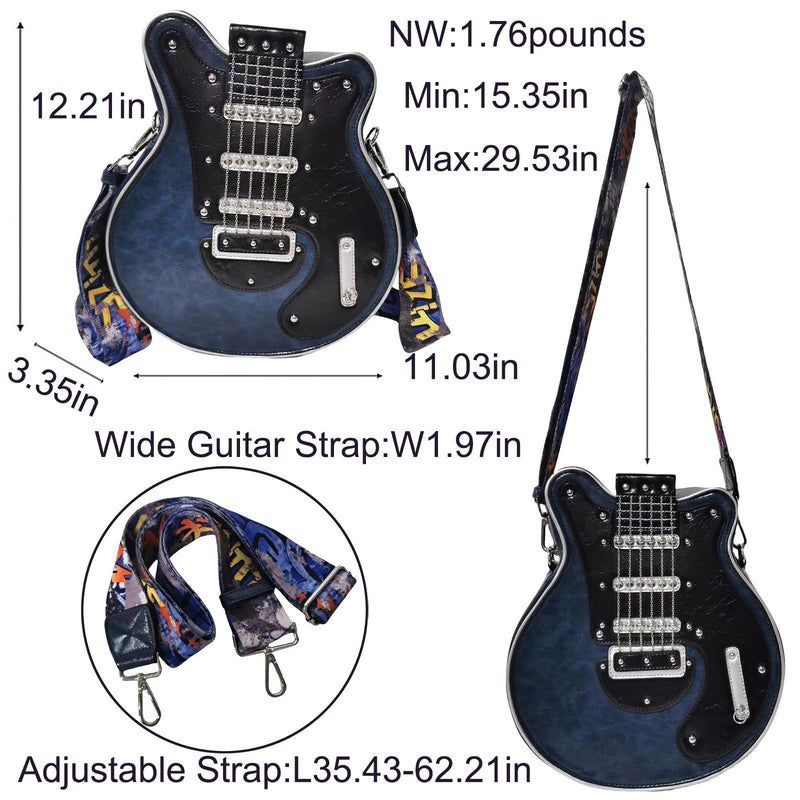 Men and Women Music Violin Guitar Shaped Crossbody Shoulder Bag Backpack Handbag PU Leather Unique Novelty Guitar Purse Blue