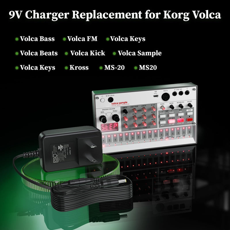 9V Power Supply for Korg KA350 KA-350 Charger for Volca Bass Volca FM Monologue Volca Keys Volca Beats Volca Kick Sequencer Analog Rythm Machine Kross 61 88 Keyboard Synth Machine Power Adapter