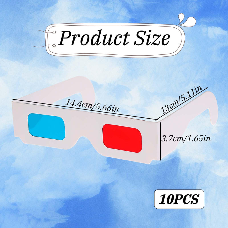 10 Pairs 3D Paper Glasses for Movies, Movie Glasses, 3D Glasses Red and Cyan Lens White Frame Anaglyph Glasses Cardboard for Movies, Folded in Protective Sleeve
