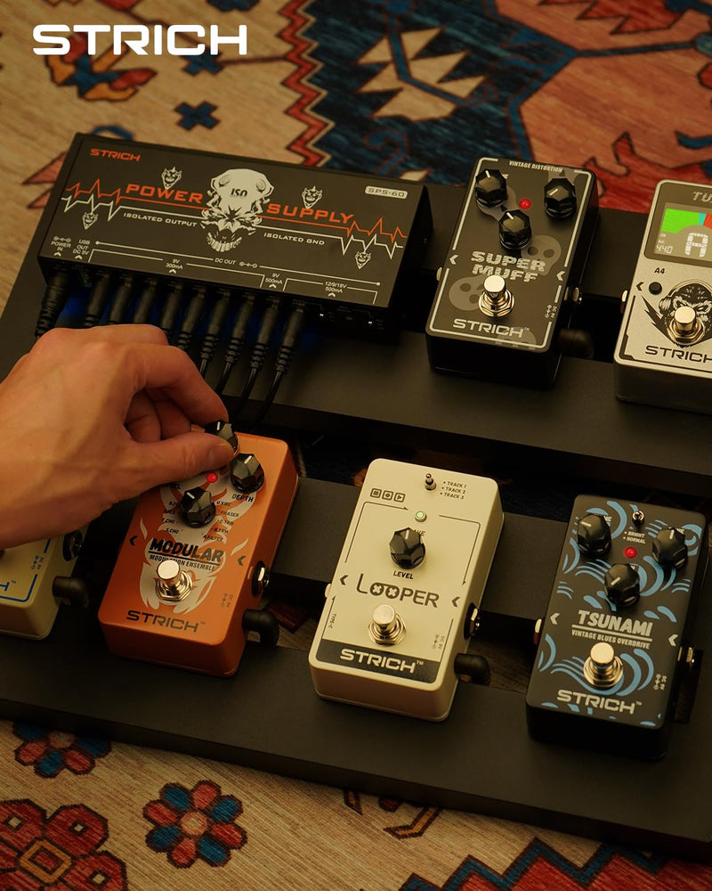 STRICH SPS-60 Guitar Pedal Power Supply, 10 Totally Independent DC Outputs Pedal Board Power Supply for 9V/12V/18V (300mA/500mA) High Power for Power High-current Effect Pedal, Noiselessly