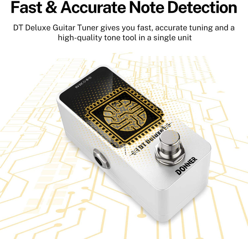 Donner Tuner Pedal, DT Deluxe Chromatic Guitar Tuner Pedal for Electric Guitar and Bass ± 1 Cent USB or 9V Power Supply True Bypass White Tuner