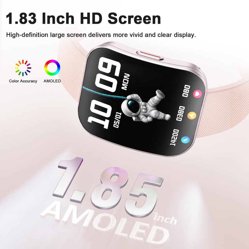 MFVLP Smart Watch for Women, 1.85" HD Fitness Tracker Rose Gold | Answer/Make Calls, for Android & iPhone, Heart Rate/Sleep/Sports Monitor Smartwatch, IP68 Waterproof