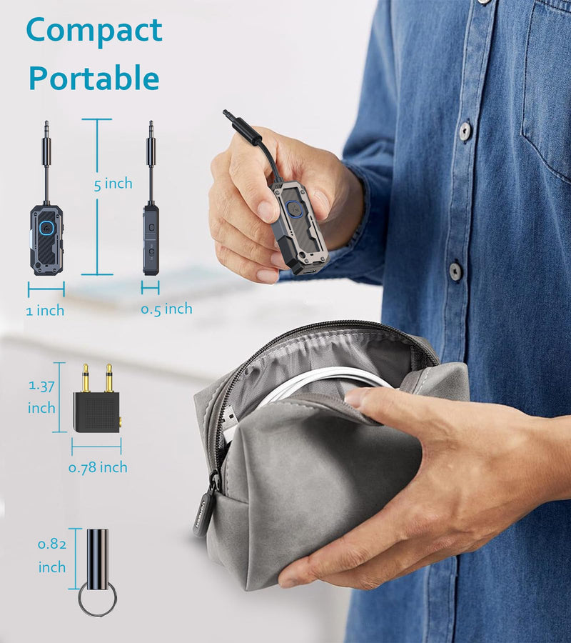 Bluetooth Transmitter Receiver Audio Adapter,Wireless AUX for 2 Headphones/iPhones, Use with Any 3.5mm Jack on Airplanes,Car Radio,TVs,Pcs,Home Stereos Audio Steaming, Hands-free Call