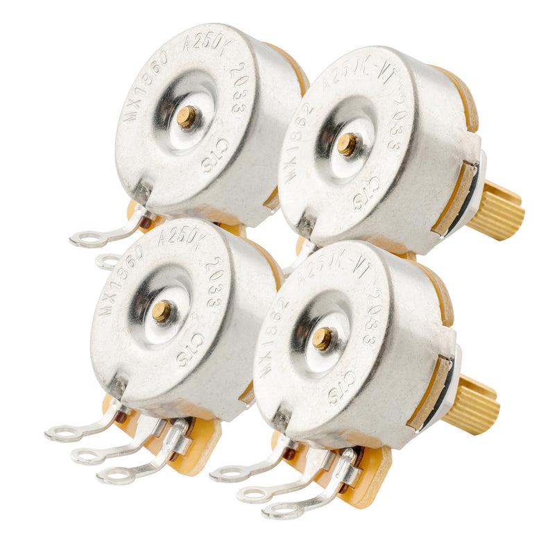 Musiclily Ultra CTS A250K Short Split Shaft Guitar Potentiometers Audio Taper/Vintage Audio Taper Pots 10% Tolerance for Electric Guitar and Bass (Set of 4)