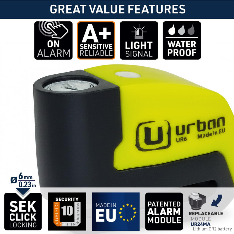 URBAN UR6 Hi-Tech Motorcycle Disc Lock with Smart Alarm | Best Value | 120dB, LED, Warning, A+ Sensitivity, Truly Waterproof, Long-Life CR2 Battery, Carried Locked, Bike Anti Theft Wheel Brake Locks Other