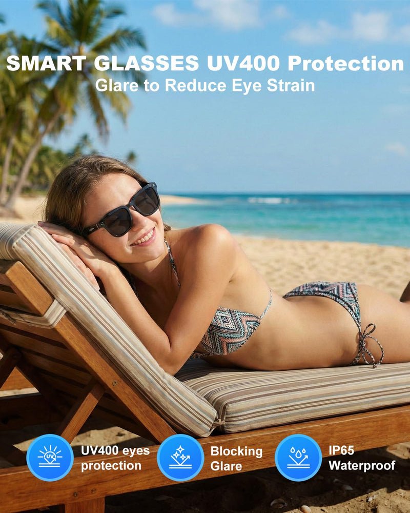 AI Smart Glasses with Camera and Bluetooth, 8MP 32GB 1200P HD Cam Glasses | Supports Photo/Video/Audio Recording, Real-Time Translation, Voice Assistant, Object Recognition for Life Work Vlog Black frame + Black lens