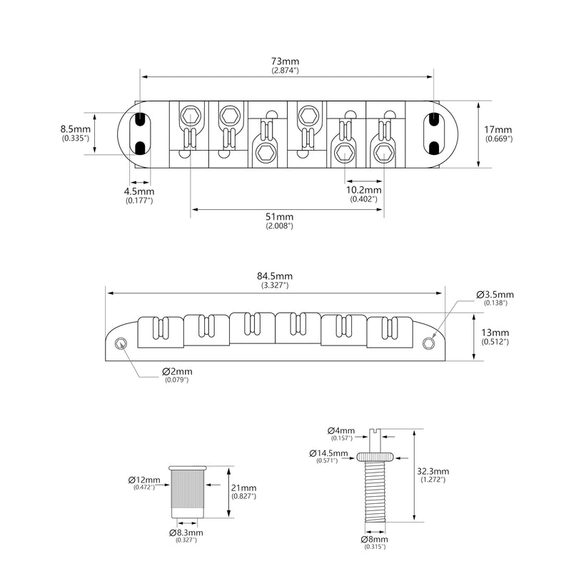 [AUSTRALIA] - Banworks Electric Locking Roller Bridge Tune-O-Matic Roller Saddle Bridge 51.5mm (2-1/32") String Spacing for EPI Epiphone/Gibson LP Les Paul/SG/ES Style Guitars JT/GDQQ-02 Black 