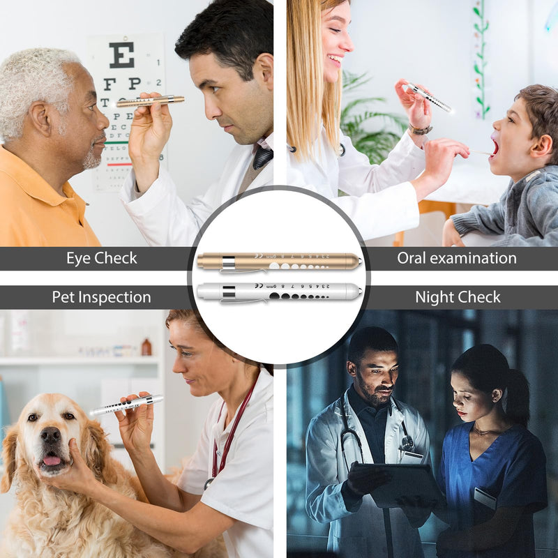 [AUSTRALIA] - RISEMART Pupil Light, Diagnostic Light, Nurse Emergency Service Accessories with Pupil Meter and Ruler (Gold and White) Gold and White 