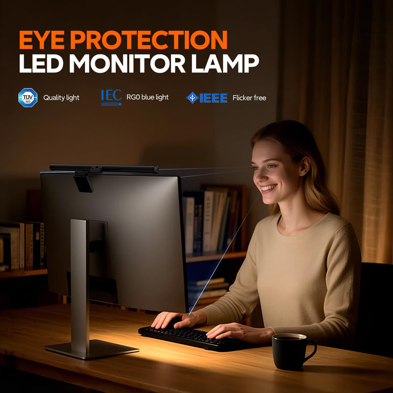 LYMAX Monitor Light Bar, Eye-Care USB Computer Lamp Dimmable Screen Light Bar, Fit for All Monitor with Wireless Controller, No Screen Glare, Space Saving for Home Office Desk Light Black-M2P