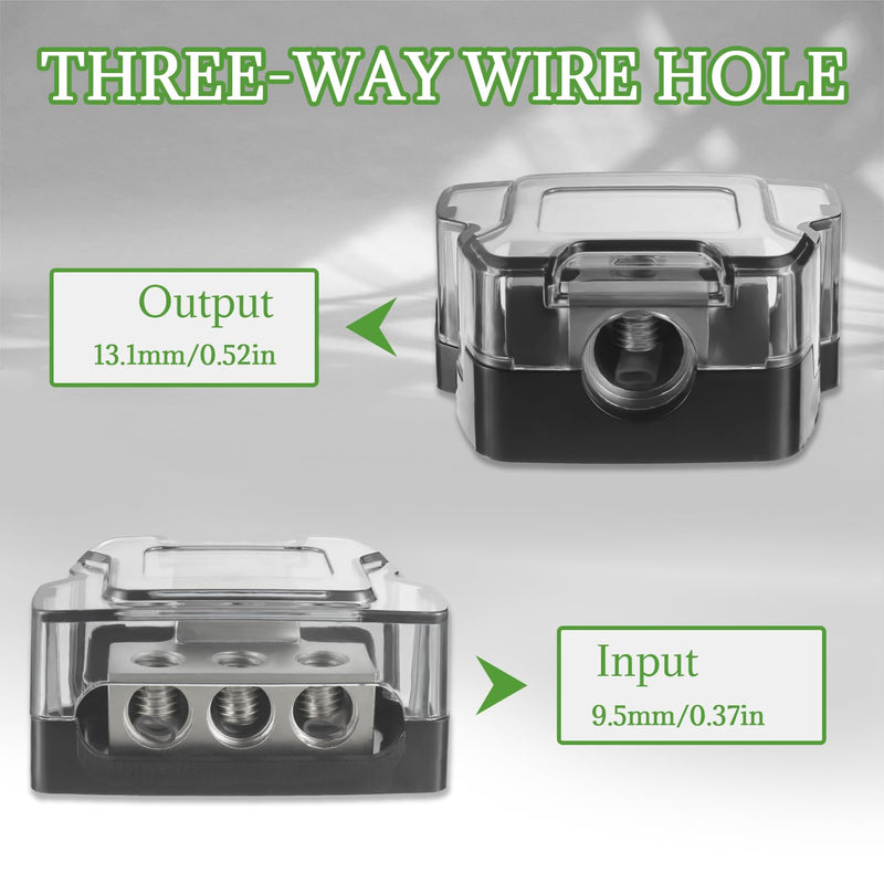 BOJACK 3 Way Power Distribution Connecting Block 1x0/2/4 Gauge Input 3x4/8 Gauge Output Power Distribution Block for Car Amplifier Audio Splitter 3 Way Power Distribution Block 1PCS