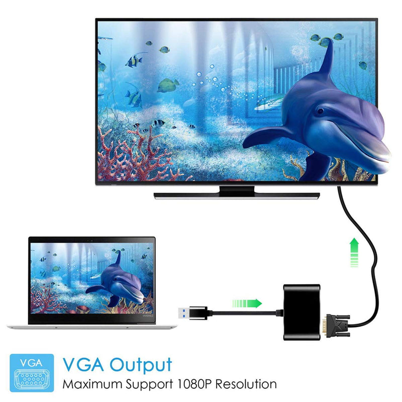 CY USB 3.0 2.0 to HDMI VGA HDTV Adapter Cable External Graphics Card for Windows Laptop