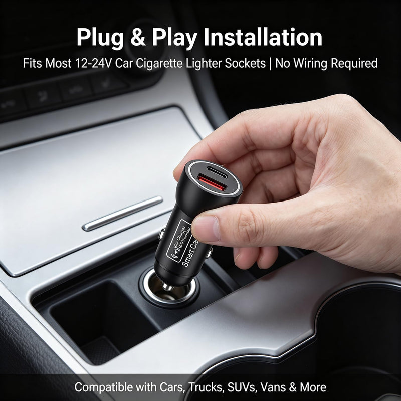 Car GPS Tracker & Charger, GPS Tracker for Vehicles, GPS Locator for Anti-Theft & Real-Time Parking Location, No Monthly Fee, No SIM Card, Only with iOS, Perfect for Cars Trucks Family Fleets Black