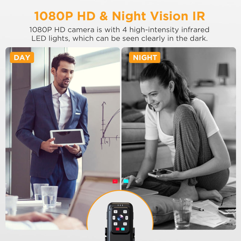 1080P Body Camera with Audio and Video, Mini Body Cameras with Infrared Night Vision, Police Body Cam Pocket Camcorder for Riding,Meeting,Indoor,Outdoor(Included 32g SD Card)