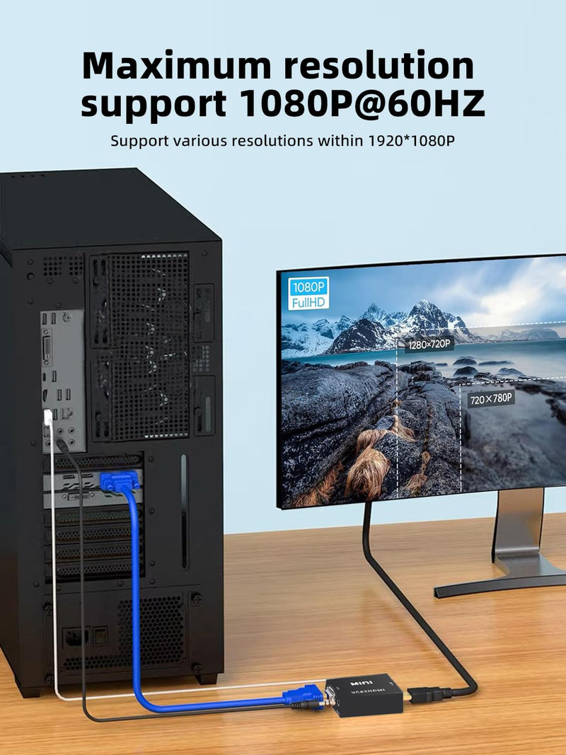 [AUSTRALIA] - VGA to HDMI Adapter with Audio, VGA to HDMI Converter, for VGA Computer/Laptop to HDMI Monitor/TV(Not Bidirectional) 