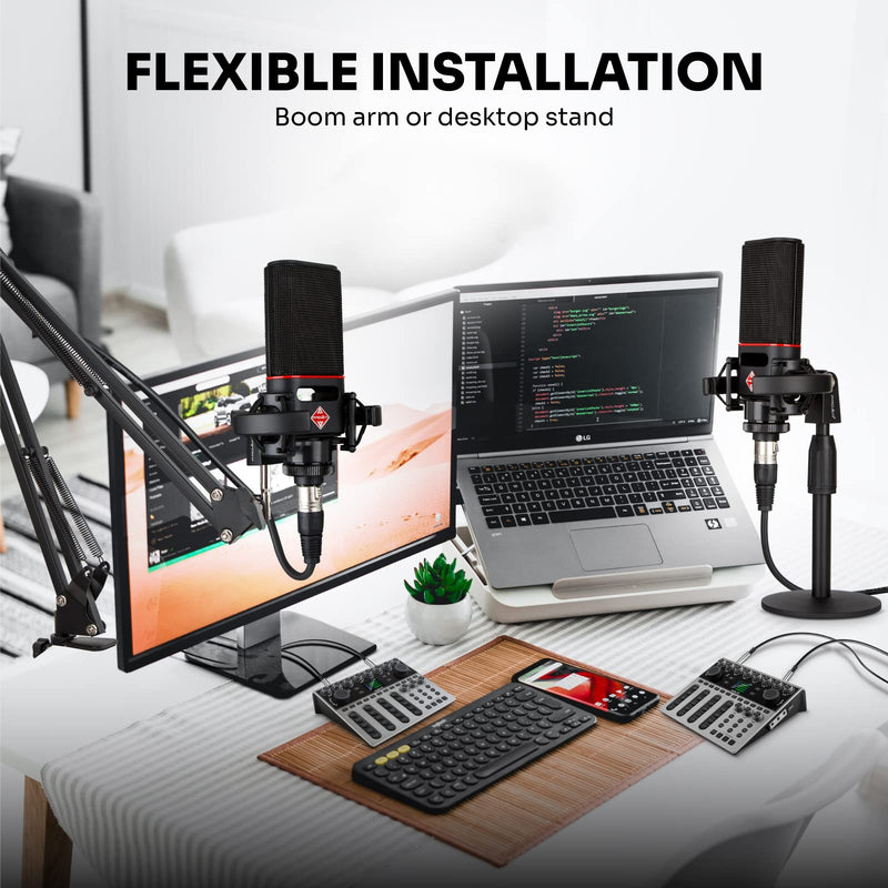 XLR Microphone Cardioid Condenser Microphone XLR with 25mm Large Diaphragm for Computer PC Metal Professional Studio Mic for Recording Podcasting Streaming Gaming ASMR Voice Over Vocals