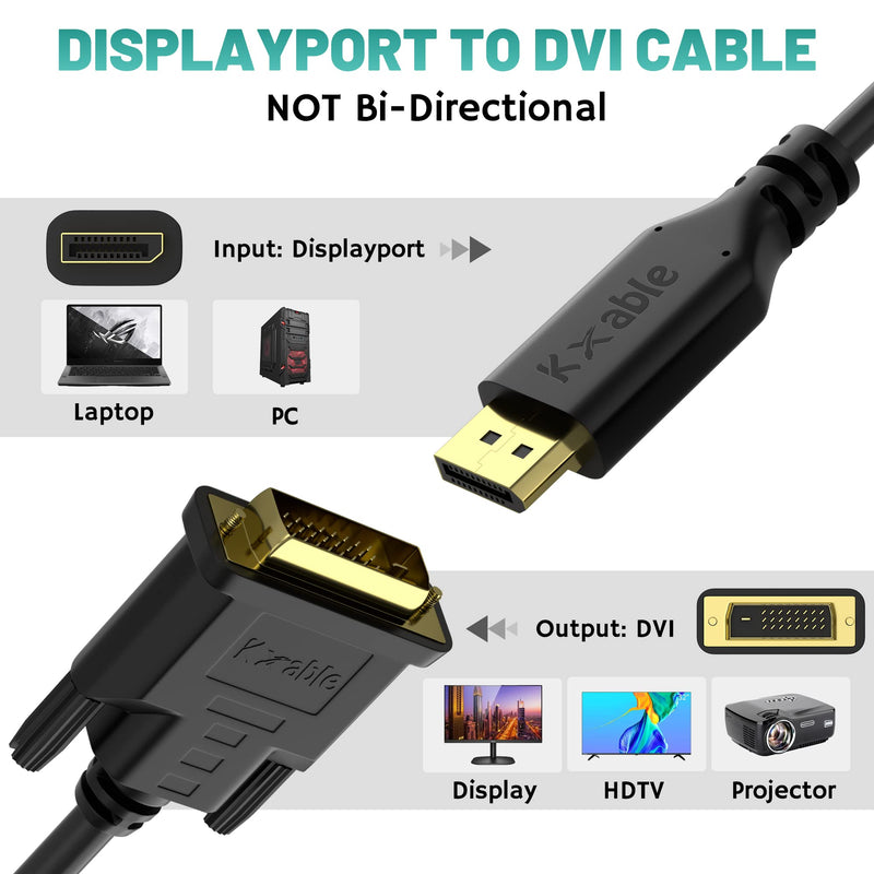 Gold-Plated DisplayPort to DVI Cable - 25 FT, DP to DVI-D Male to Male Converter, 1080P@60Hz, for PC, Desktop, Laptop, HDTV, Projector, Monitor 25FT